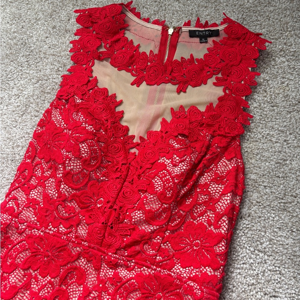 Red Lace Formal/Prom Dressss with Sheer Mermaid Feature